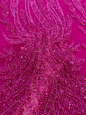 Dantela Couture Fucsia gyöngyökkel, gyöngyökkel és flitterekkel díszített panellel