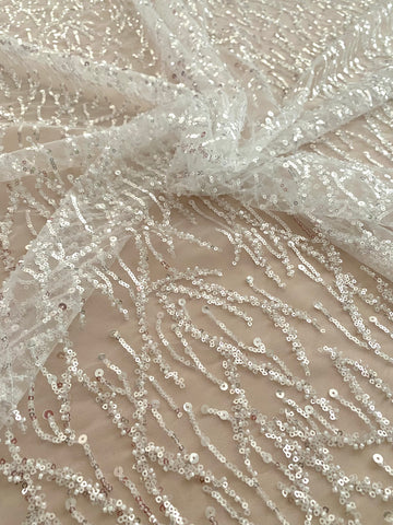 Dantela Couture Ivory cu Model Liniar, cu Margele si Paiete