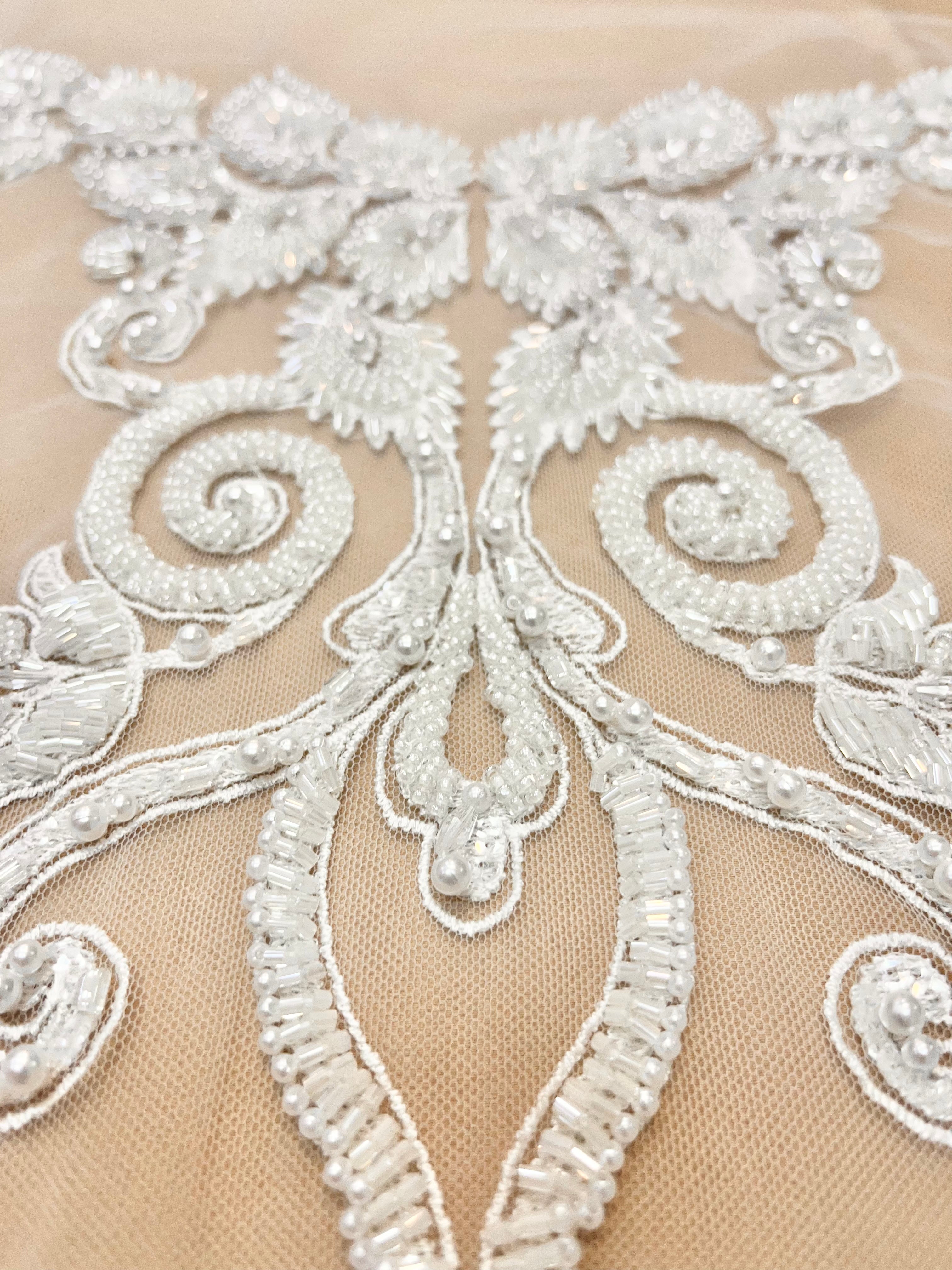 Bust Panel Set of Bust Panels with Leaves, Crystals, Pearls and Sequins – Luxuro