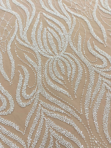 Dantela Couture Ivory cu Model Geometric, cu Margele si Paiete