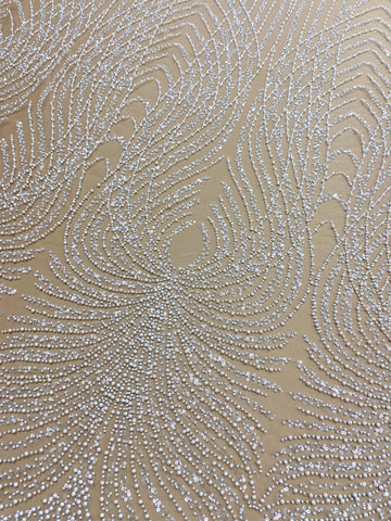 Dantela Couture Ivory cu Tulle Nude cu Panou, cu Perle, Margele si Paiete