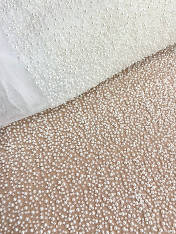 Dantela Couture Ivory cu Model General, cu Perle si Margele