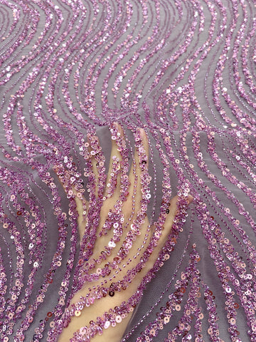 Dantela Couture Pudra cu Model Liniar, cu Margele si Paiete