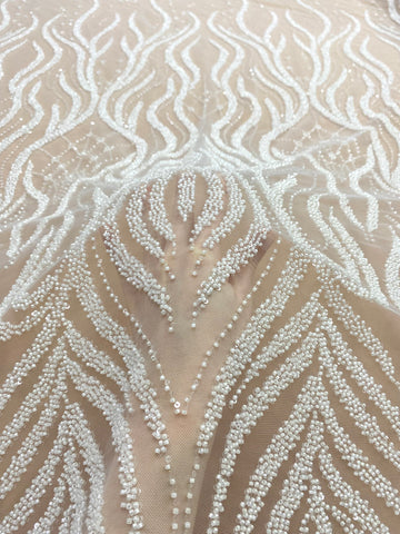 Dantela Couture Ivory cu Model Geometric, cu Margele si Paiete