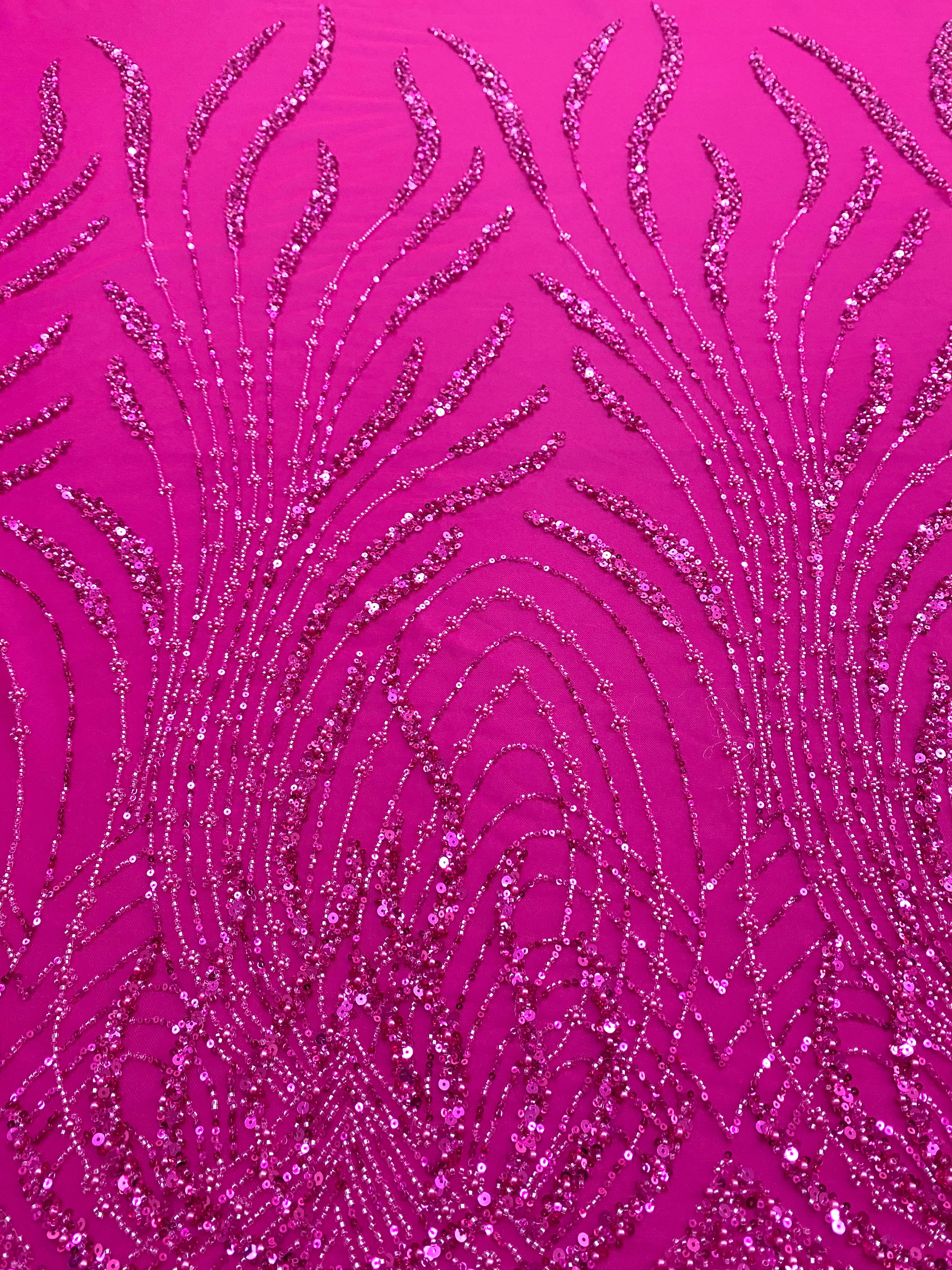 Dantela Couture Fucsia gyöngyökkel, gyöngyökkel és flitterekkel díszített panellel