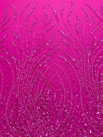 Dantela Couture Fucsia gyöngyökkel, gyöngyökkel és flitterekkel díszített panellel