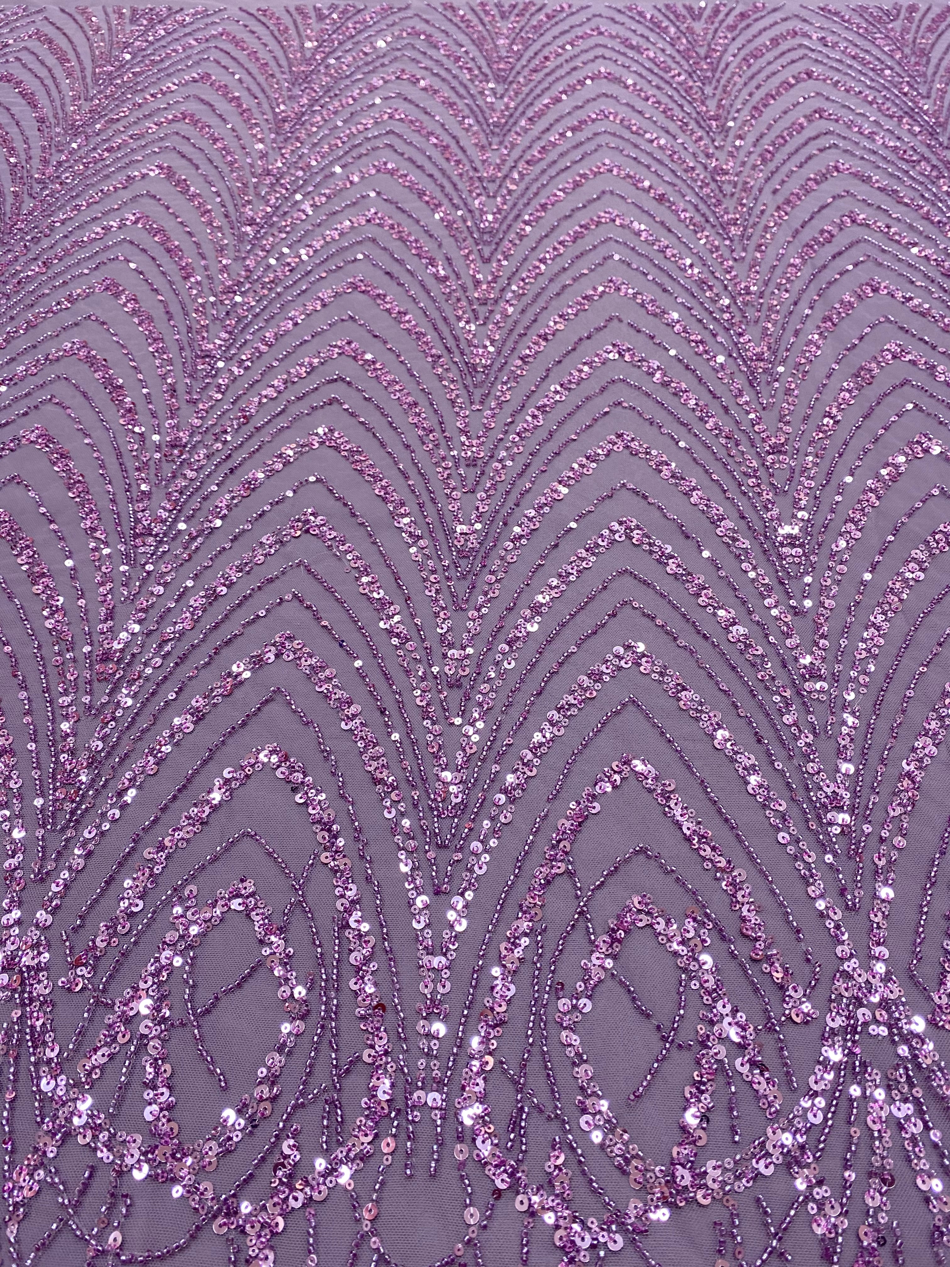 Dantela Couture Pudra cu Model Geometric cu Margele si Paiete