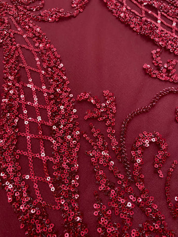 Dantela Couture Bordeaux geometriai mintával, gyöngyökkel és flitterekkel