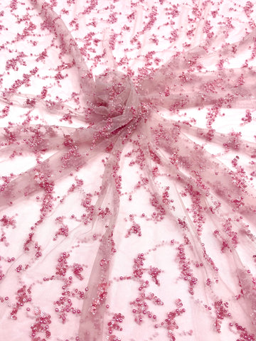 Dantela Couture Roz cu Perle, Margele si Paiete