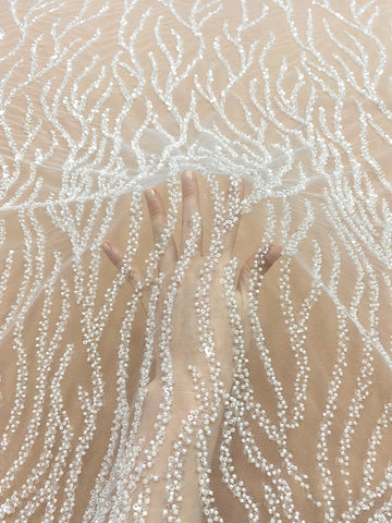 Dantela Couture Ivory cu Siraguri, cu Margele si Paiete