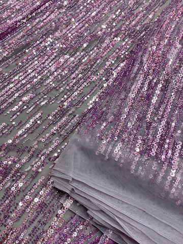 Dantela Couture Pudra cu Model Liniar, cu Margele si Paiete