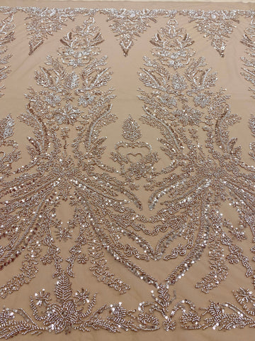 Csipke Couture Arany Rózsa Virágmintával, Gyöngyökkel és Flitterekkel