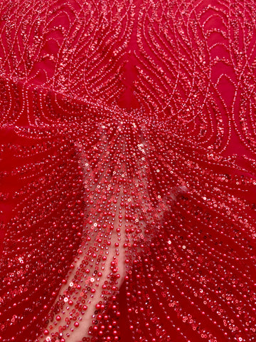 Dantela Couture Rosie cu Panou, cu Perle, Margele si Paiete