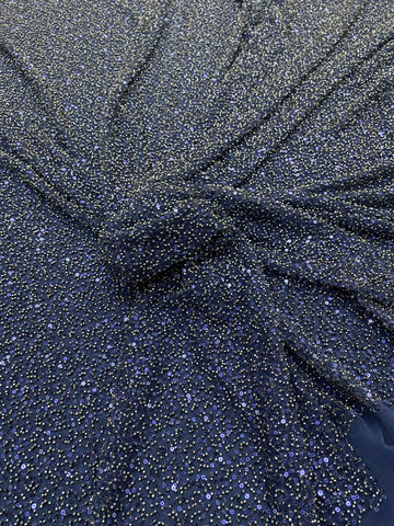 Dantela Couture Tengerészkék Általános Mintával, Gyöngyökkel és Flitterekkel