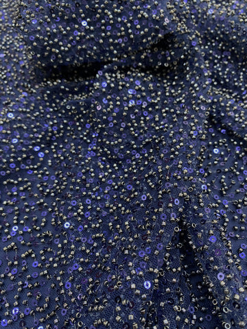 Dantela Couture Tengerészkék Általános Mintával, Gyöngyökkel és Flitterekkel