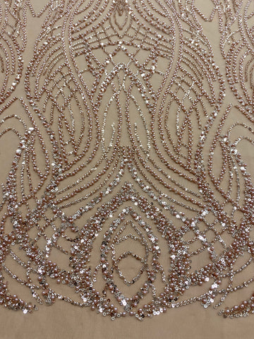 Dantela Couture Auriu Rose cu Perle, Margele si Paiete