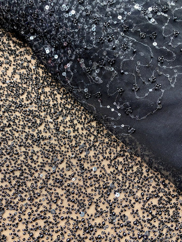 Dantela Couture Neagra in Degrade, cu Perle, Margele si Paiete