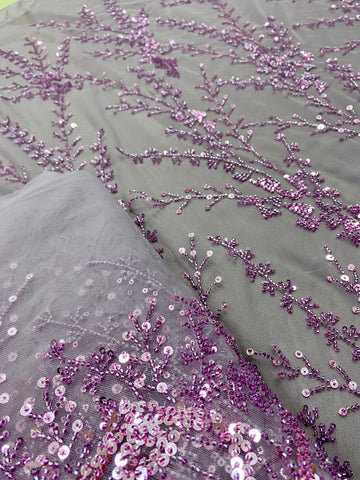 Dantela Couture Pudra cu Model Geometric, cu Margele si Paiete