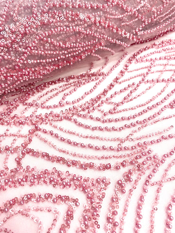 Dantela Couture Roz cu Perle, Margele si Paiete