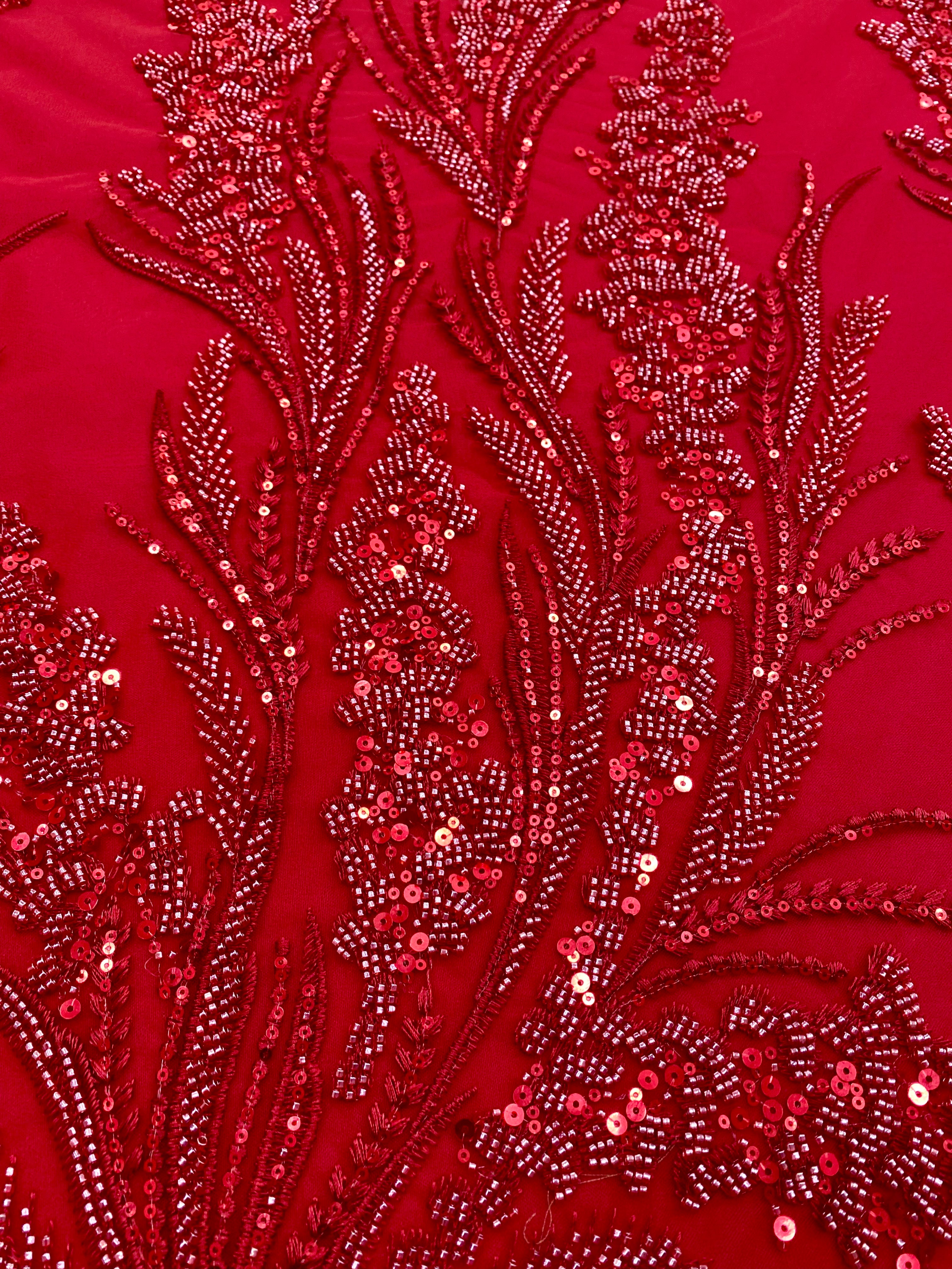 Dantela Couture Rosie cu Model Floral, cu Margele si Paiete