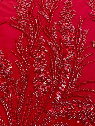 Dantela Couture Rosie cu Model Floral, cu Margele si Paiete