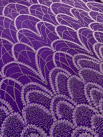 Dantela Couture Mov Inchis cu Model Geometric, cu Perle, Margele si Paiete