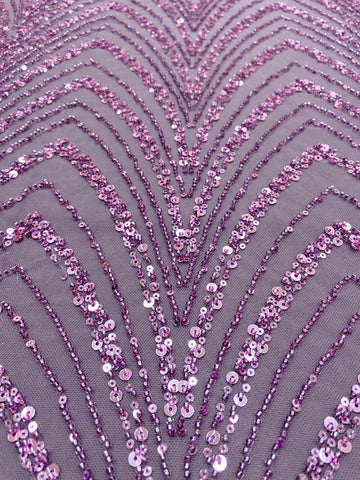 Dantela Couture Pudra cu Model Geometric cu Margele si Paiete