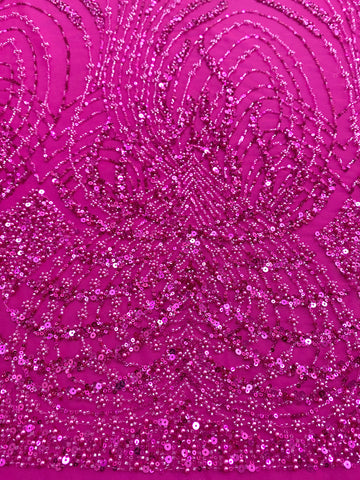 Dantela Couture Fucsia gyöngyökkel, gyöngyökkel és flitterekkel díszített panellel