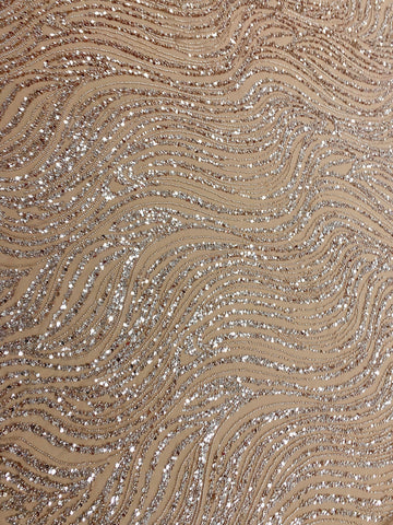Dantela Couture Auriu Rose cu Model Liniar, cu Margele si Paiete