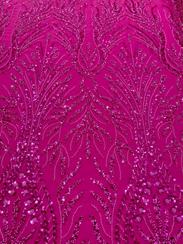 Dantela Couture Fucsia geometriai mintával, gyöngyökkel és flitterekkel
