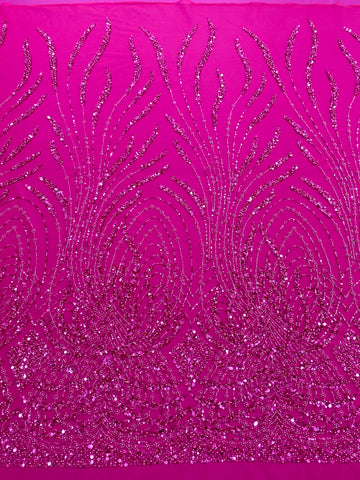 Dantela Couture Fucsia gyöngyökkel, gyöngyökkel és flitterekkel díszített panellel