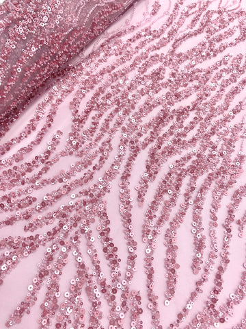 Dantela Couture Roz cu Siraguri, cu Margele si Paiete