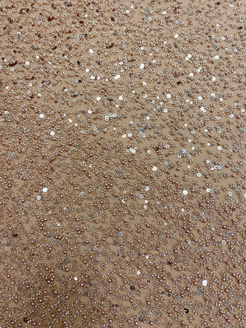 Csipke Couture arany rózsaszín átmenetes, gyöngyökkel, gyöngyökkel és flitterekkel