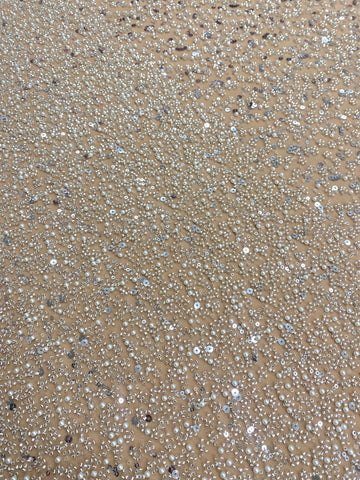 Dantela Couture Argintie pe Tulle Nude in Degrade, cu Perle, Margele si Paiete