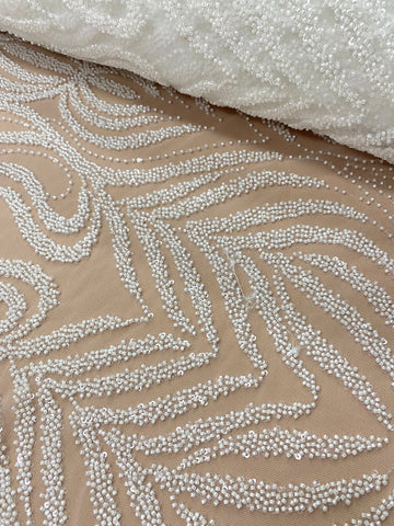 Dantela Couture Ivory cu Model Geometric, cu Margele si Paiete