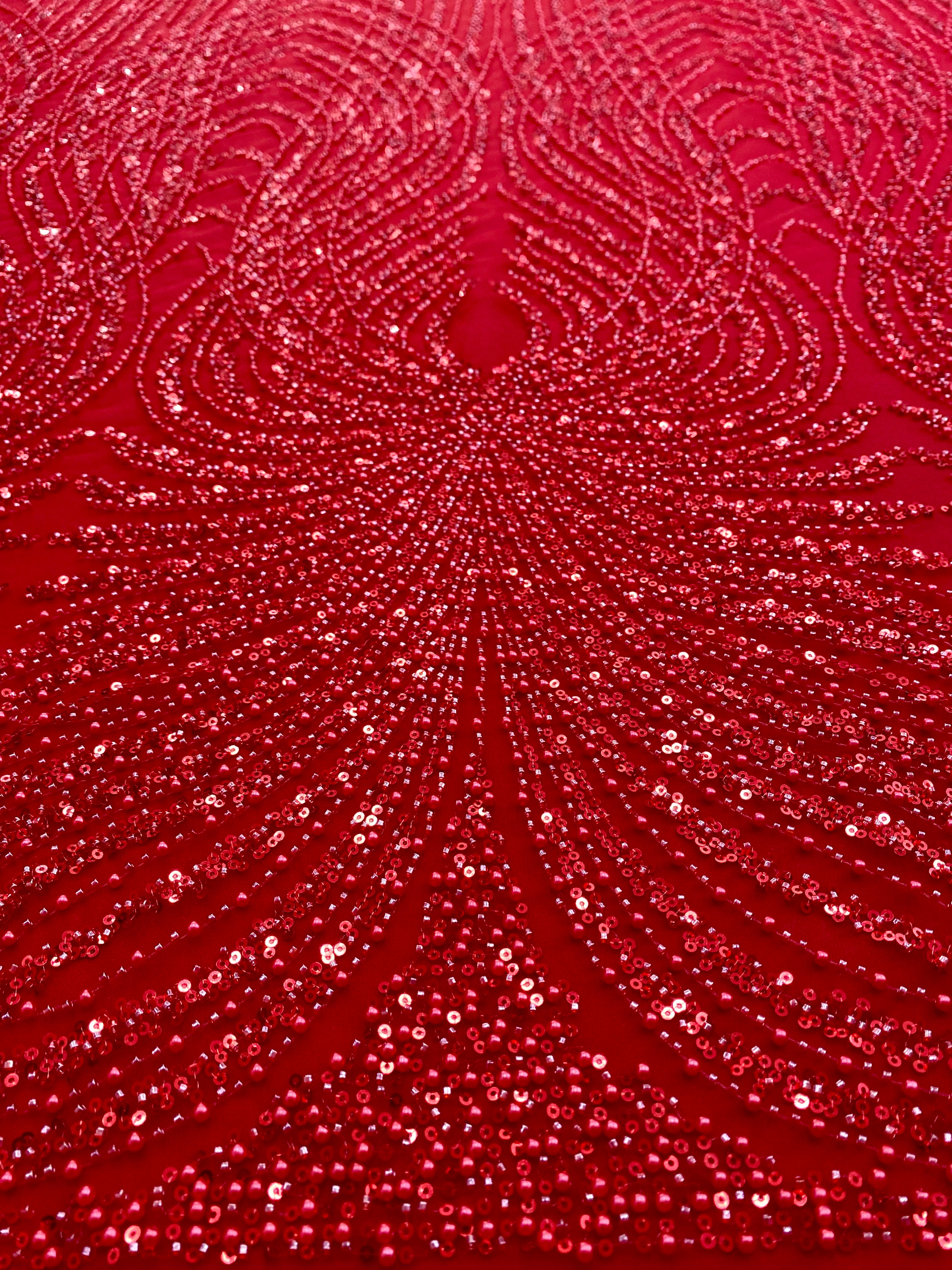 Dantela Couture Rosie cu Panou, cu Perle, Margele si Paiete