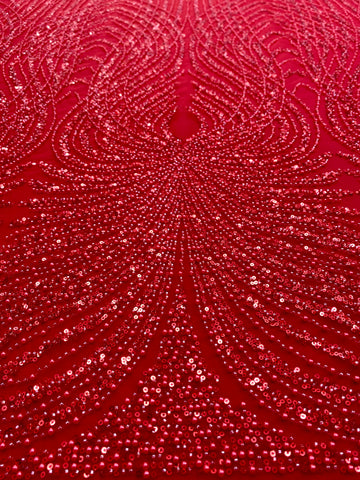 Dantela Couture Rosie cu Panou, cu Perle, Margele si Paiete