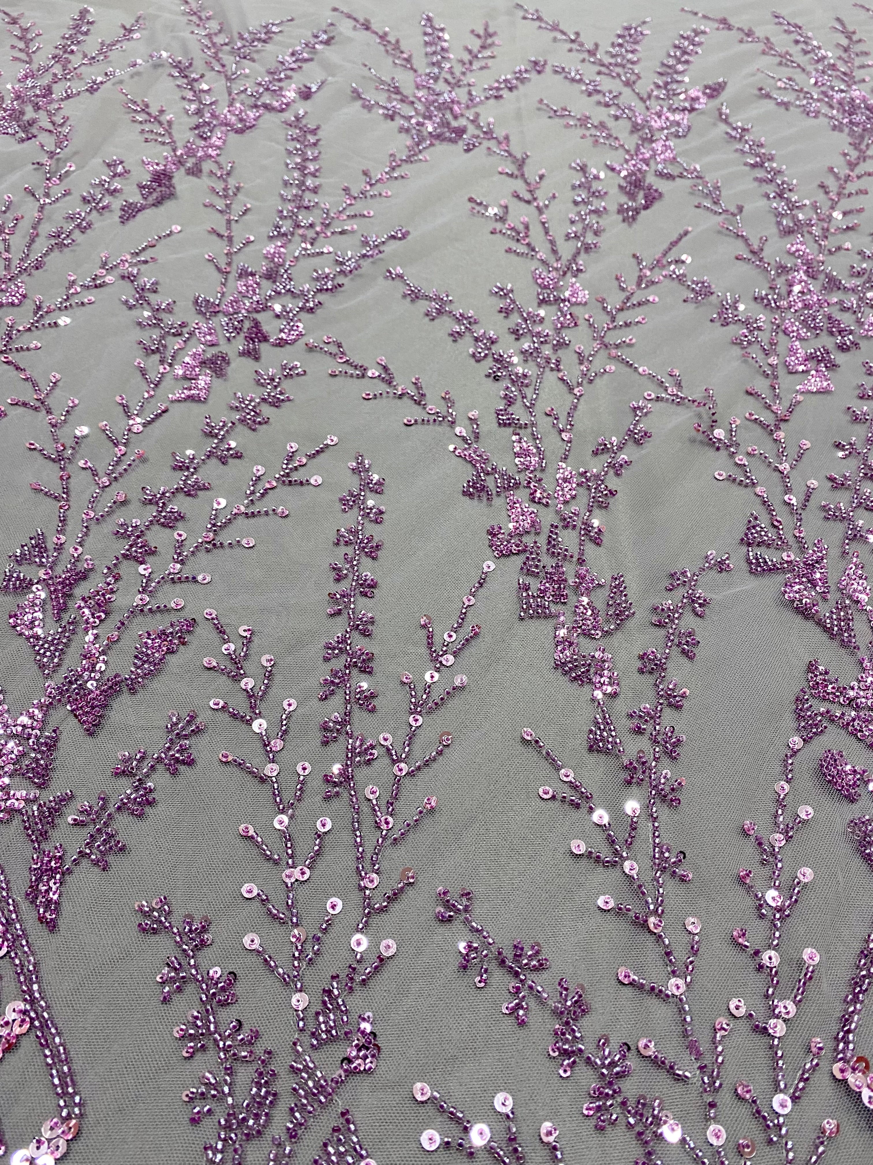 Dantela Couture Pudra cu Model Geometric, cu Margele si Paiete