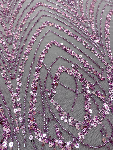 Dantela Couture Pudra cu Model Geometric cu Margele si Paiete