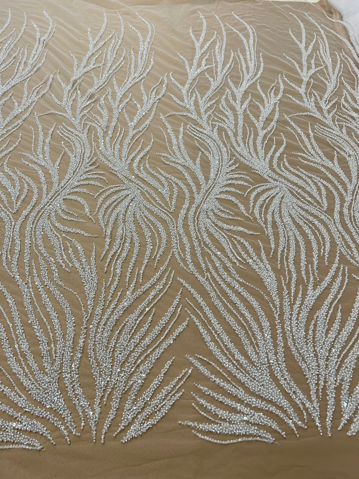 Dantela Couture Ivory cu Siraguri, cu Margele si Paiete