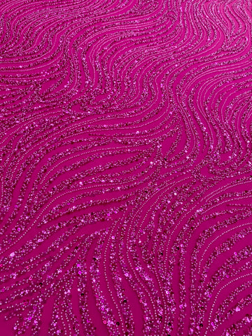 Dantela Couture Fucsia lineáris mintával, gyöngyökkel és flitterekkel