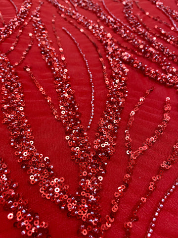 Dantela Couture Rosie cu Siraguri, cu Margele si Paiete