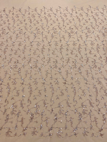 Dantela Couture Auriu Rose cu Perle, Margele si Paiete