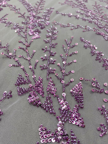 Dantela Couture Pudra cu Model Geometric, cu Margele si Paiete