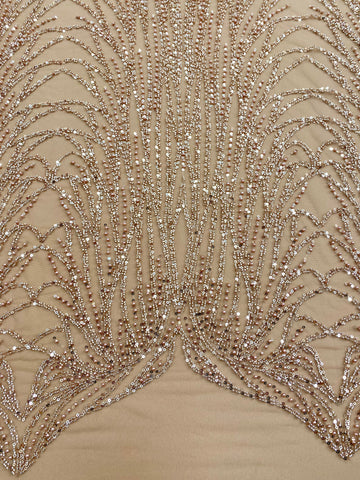 Dantela Couture Auriu Rose cu Model Liniar, cu Margele si Paiete
