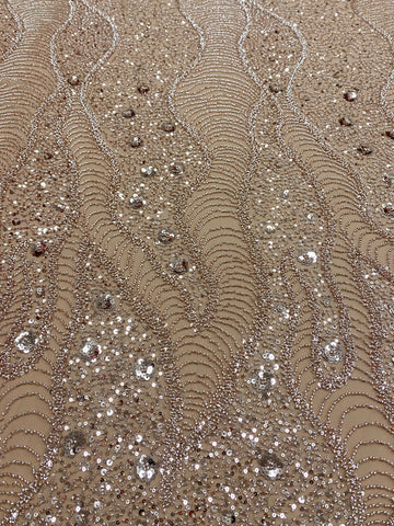 Dantela Couture Arany Rose geometriai mintával és virágokkal, gyöngyökkel és flitterekkel