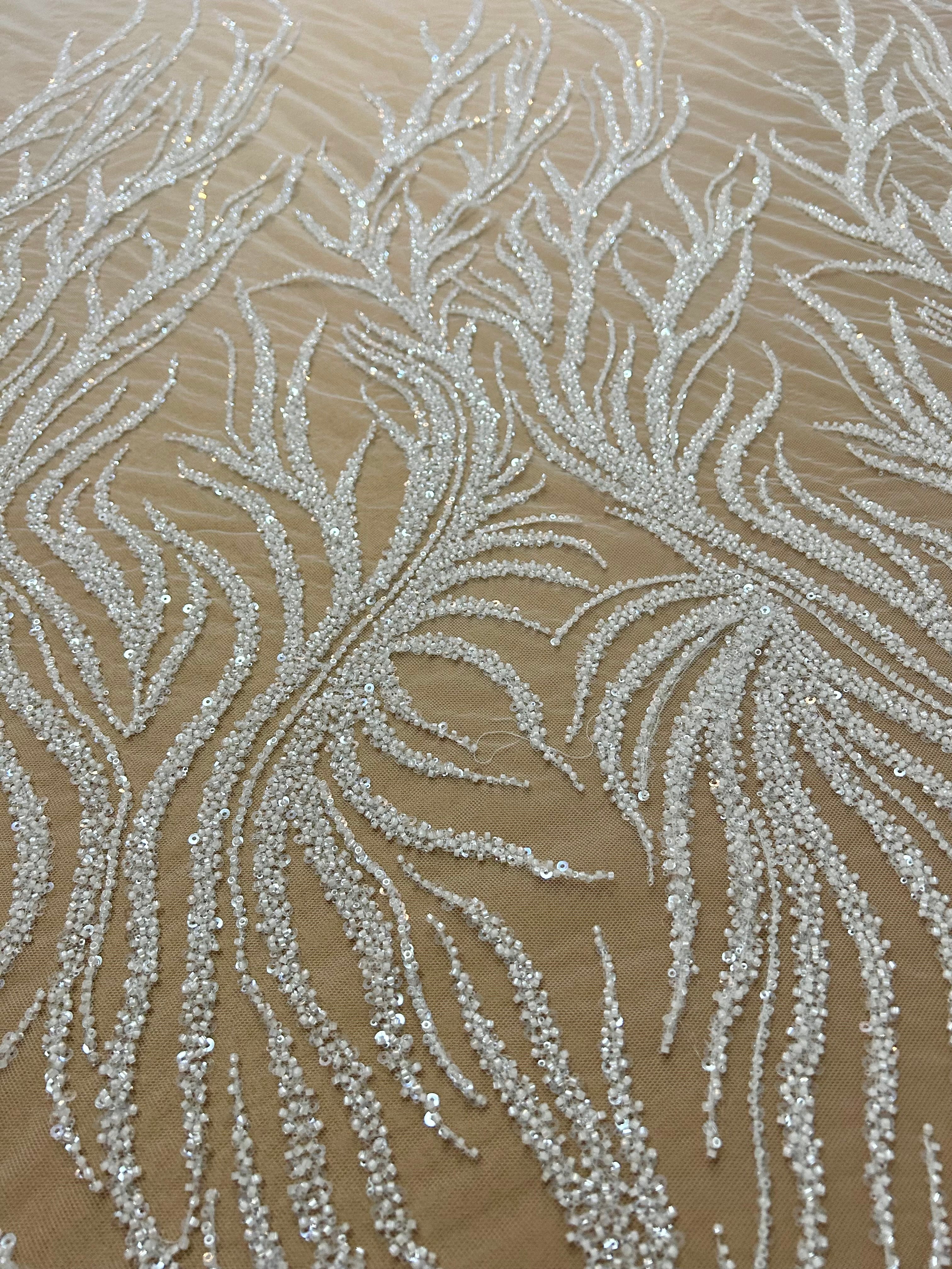 Dantela Couture Ivory cu Siraguri, cu Margele si Paiete