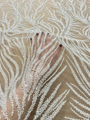 Dantela Couture Ivory cu Siraguri, cu Margele si Paiete