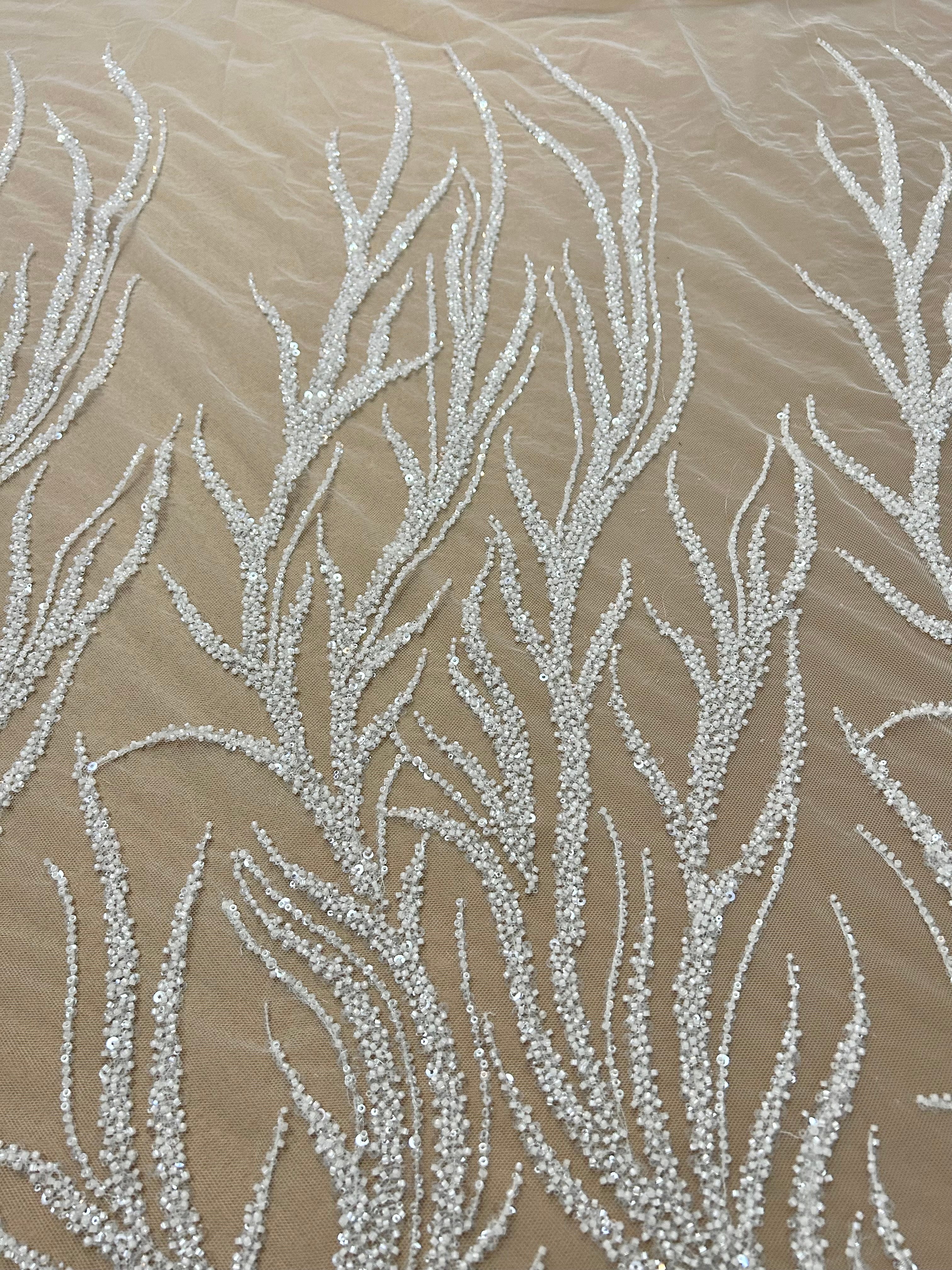 Dantela Couture Ivory cu Siraguri, cu Margele si Paiete
