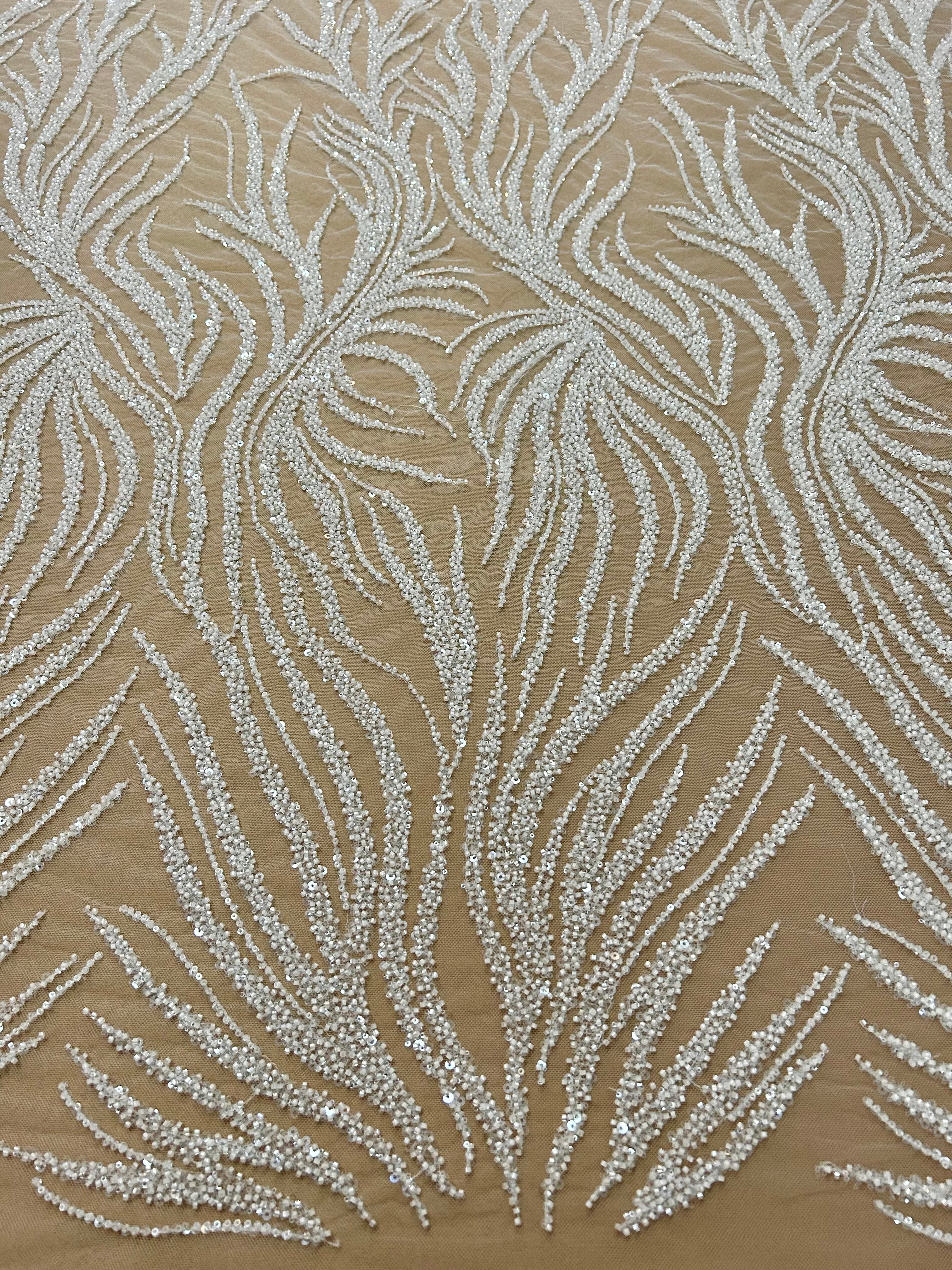 Dantela Couture Ivory cu Siraguri, cu Margele si Paiete